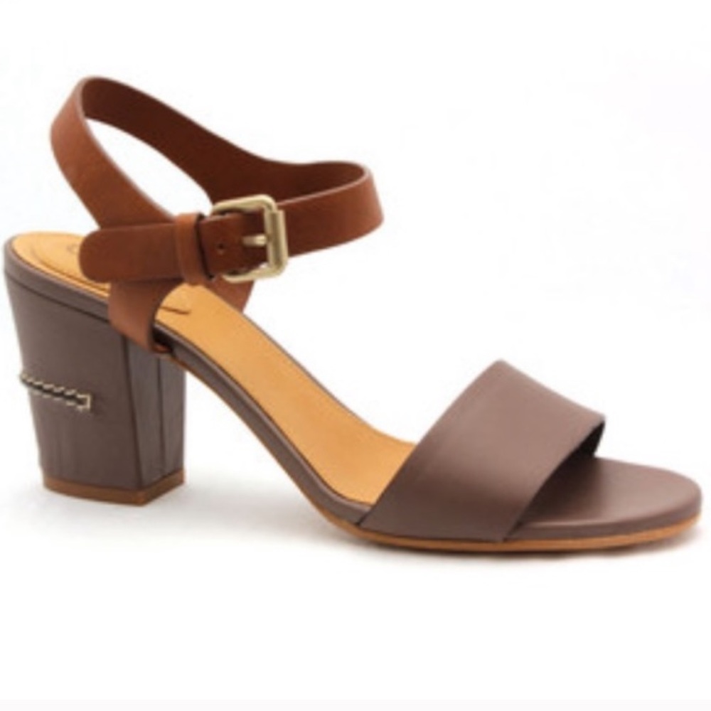 CHLOE | TWO TONE ANKLE WRAP STACKED HEEL SANDALS